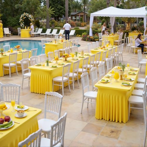 Image of Outpain 4Pack Yellow 6ft x 72in Rectangle Spandex /Polyester Blend Tablecloths for Standard Folding Tables - Wrinkle, Stain & Fade Resistant - Perfect for Multiple Occasions