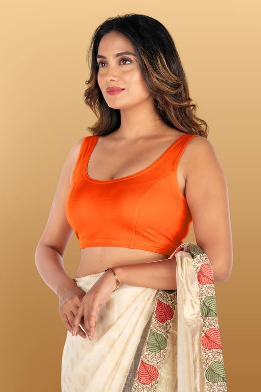 Image of Abhi Cotton Readymade Saree Blouse for Women- Sleeveless, U-Neck, Regular-fit, Stretchable, Pull-on Style