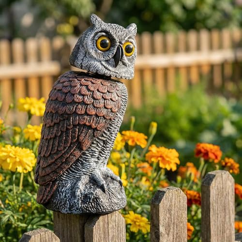 Kimuwote Vogelschreck Vogelabwehr Eule Vogelscheuche Vogelschreck Eule mit 360 Rotation Taubenabwehr Vogelattrappe für Garten Terrasse Balkon