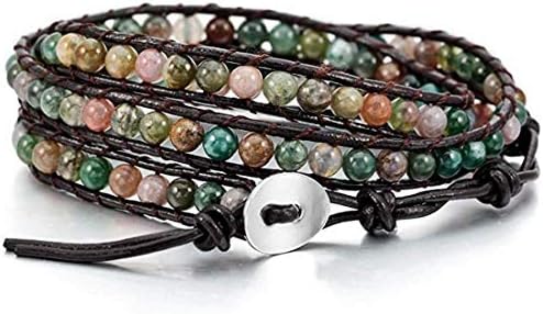 YGLINE Chakra Handmade Leather Wrap Bracelet Imperial Jasper Wrap Adjustable Bead Bracelet