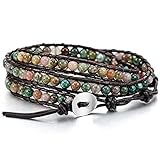 YGLINE Alloy Genuine Leather Bracelet Bangle Cuff Rope Bead 3 Wrap Adjustable
