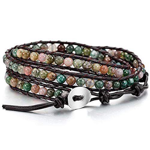 Ygline Chakra Handmade Leather Wrap Bracelet Imperial Jasper Wrap Adjustable Bead Bracelet #TOP17