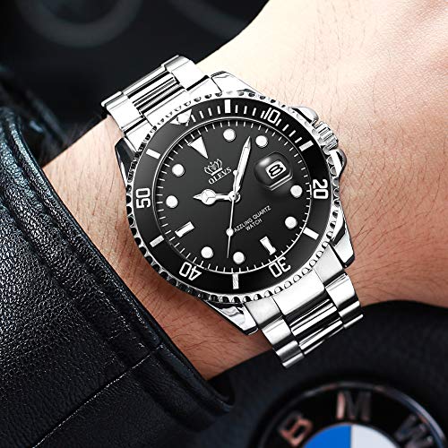 Image of OLEVS Watches for Men Classic with Date Business Dress Luxury Big Face Green /Black /Blue Waterproof Luminous Mens Wrist Watch Analog Two Tone Stainless Steel Men Watch