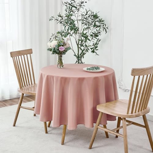Image of maxmill Round Weaved Texture Design Tablecloth Spill-Proof Wrinkle Free Soft Washable Table Cloth for Circular Table Cover, for Dining Room Banquet Parties Holiday Dinner, 90 Inch Pale Blush