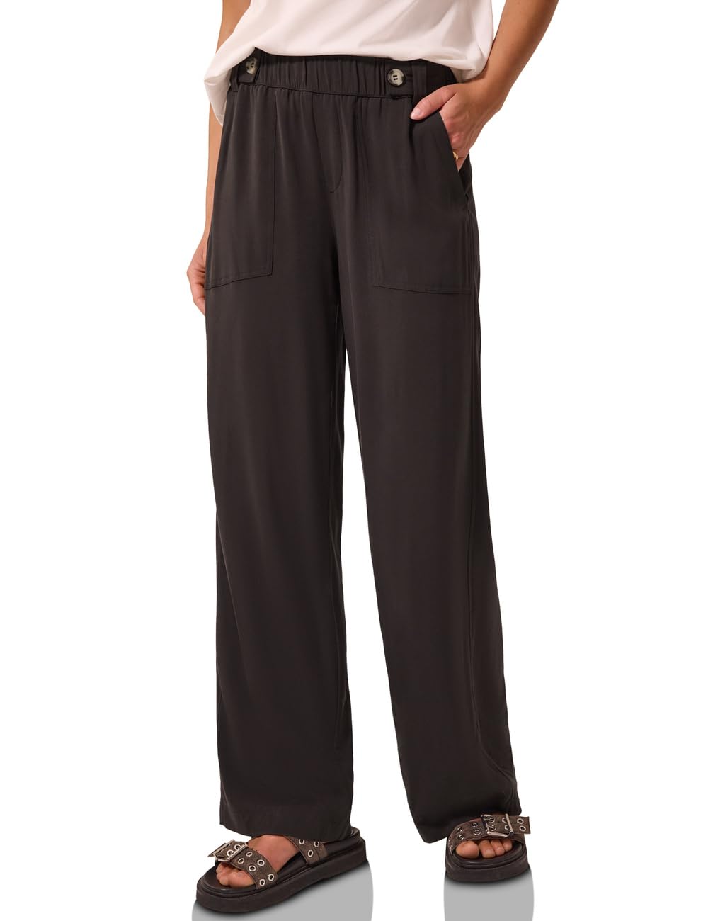 Street One Studio Wide Leg Trousers in Loose Fit with Belt Detail Charred Brown 44