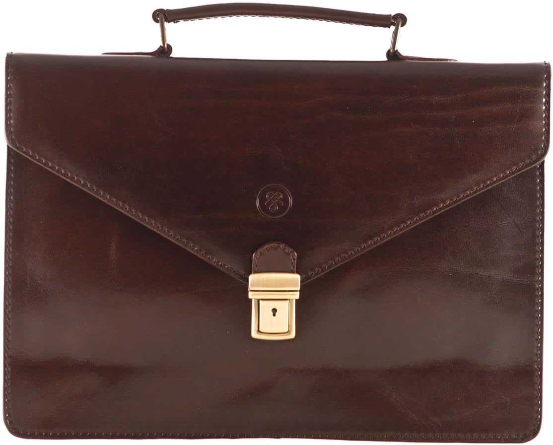 Maxwell Scott - Luxury Leather Slim Small Briefcase - 1 Section with Shoulder Strap and Key Lock - The Lorenzo
