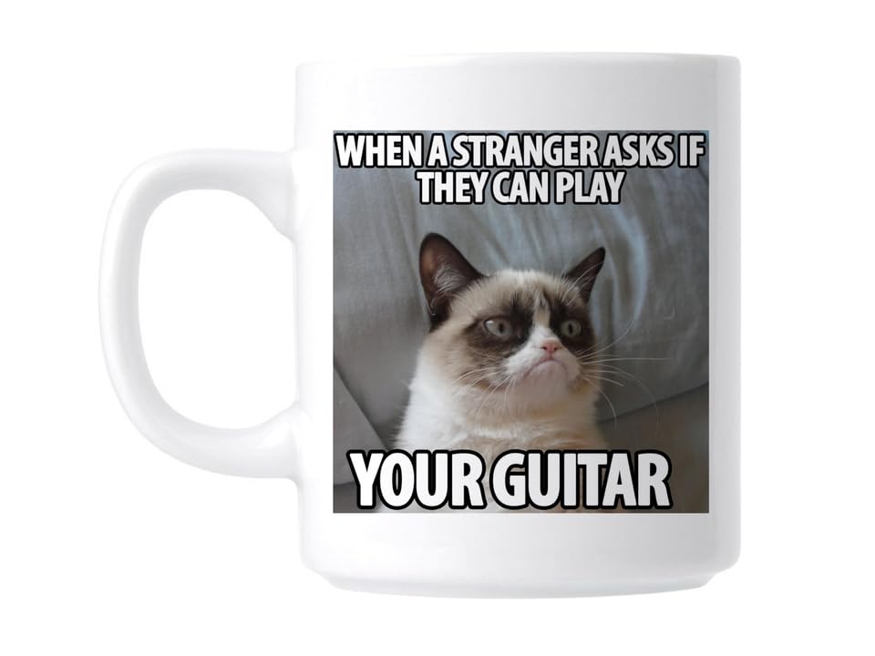 FUNKY CLUB Funny Guitar Lover Cat Meme Novelty Gift Mug Makes Great Present Friends Love Kids Gift for Birthday Anniversary,350 ML, Ceramic
