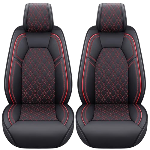 Image of Aierxuan Front Car Seat Covers for Dodge Ram Waterproof Leather (Black-Red)