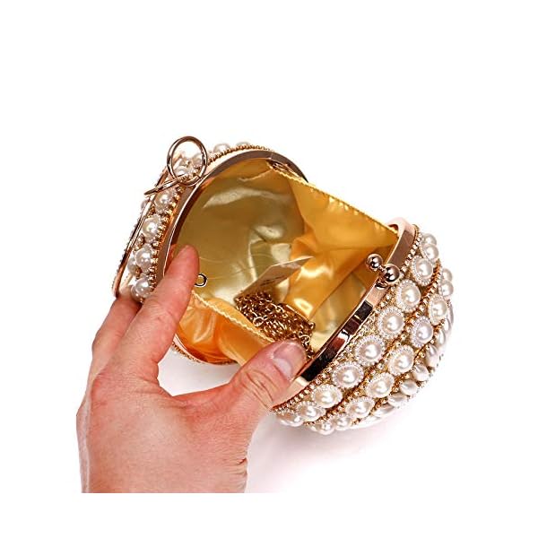 UMREN Women Round Clutch Ball Evening Bag Dazzling Full Beaded Artificial Pearls Handbag for Wedding Parites Prom - Image 7