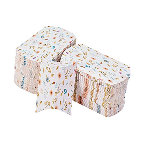 Airssory 100 Pcs Vintage Papier Kraft Oreiller Boîte d'emballage De Bonbons Boîte De Motif De Fleurs Boîtes Cadeaux Rustiques pour Mariage Bonbons Faveurs Douces Baby Shower Fête d'anniversaire