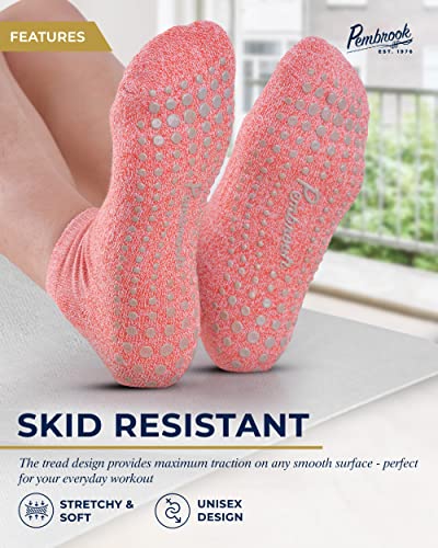 Pembrook Grip Socks For Women And Men - 6 Pairs Barre Socks With Grips For Women | Gripper Socks For Women | Yoga Socks For Men | Pure Barre Socks | Non Slip Socks Mens #TOP1