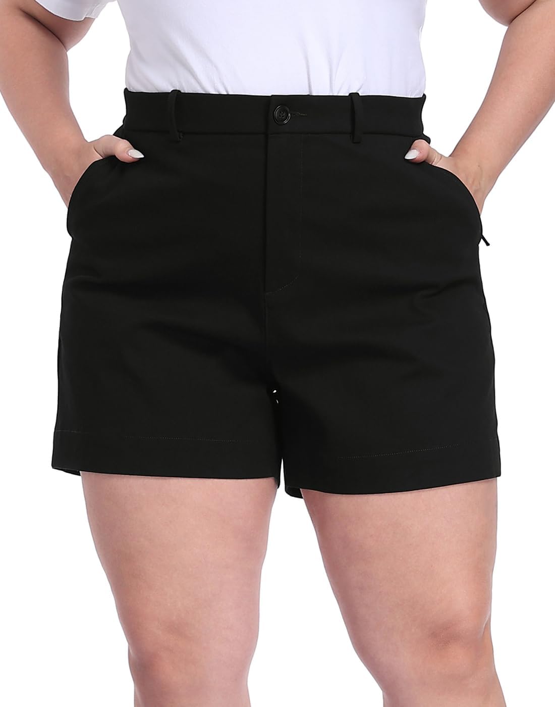 HDE Womens Plus Size Twill Chino Shorts 5" Inseam High Waisted Tailored Stretch Summer Casual Dress Short with Zipper Pockets