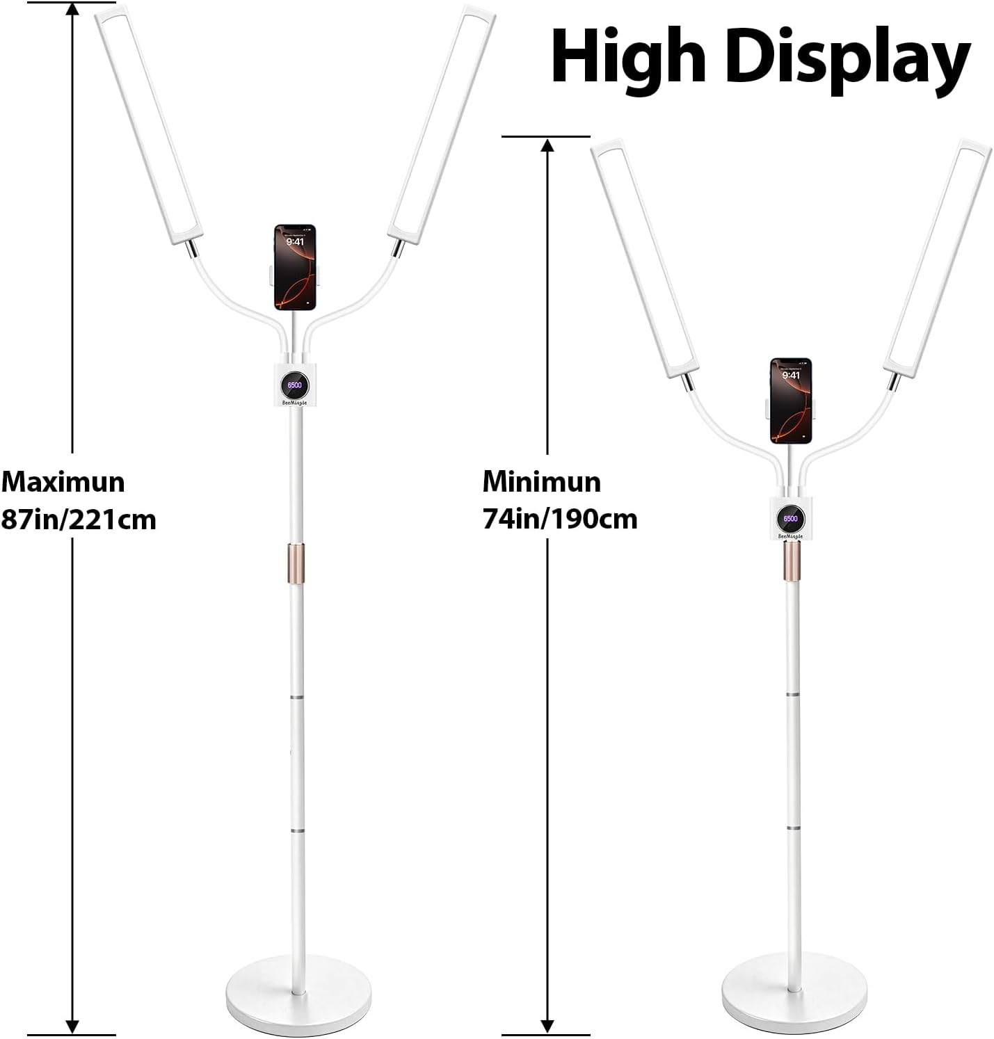 Lash Light for Eyelash Extension LED Floor Lamp with 3 Color Temperature, Lash Lamp Esthetician Light for Tattoos, Nail, Photograph, Adjustable Brightness Height with Phone Holder (White)