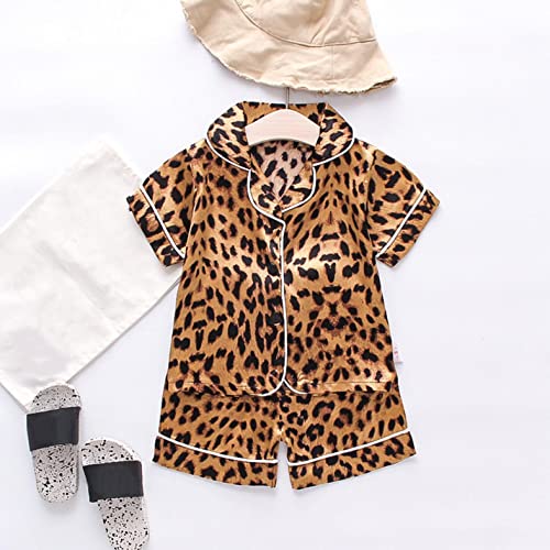Btakanpp Boys Overalls Toddler Boys Girls Leopard Print Button Down Short Sleeve Tops And Shorts Pajamas Boys Thanksgiving 0-12 Months A11 - Gold #TOP1