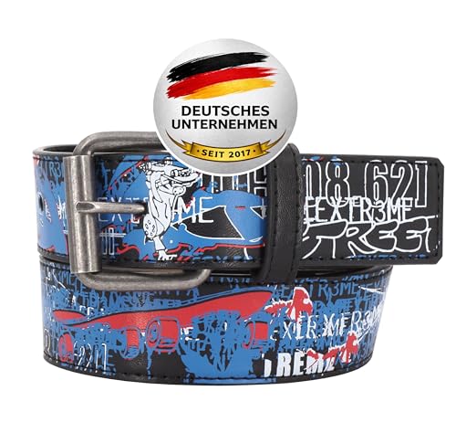 EANAGO Kindergürtel >STREET ART< moderner Gürtel aus Kunststoff für Jungen & Mädchen (3–12 Jahre) - verstellbar für Taillen von 52–67 cm - Schwarz-Bunt - Streetwear Design
