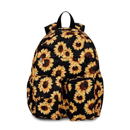 Duryarhall Womens Water-resistant Daypack Backpack 15.6 Inch Laptop Compartment & Anti-Theft Pocket Adjustable Padded Straps for Commuting Travel Work College Sunflower