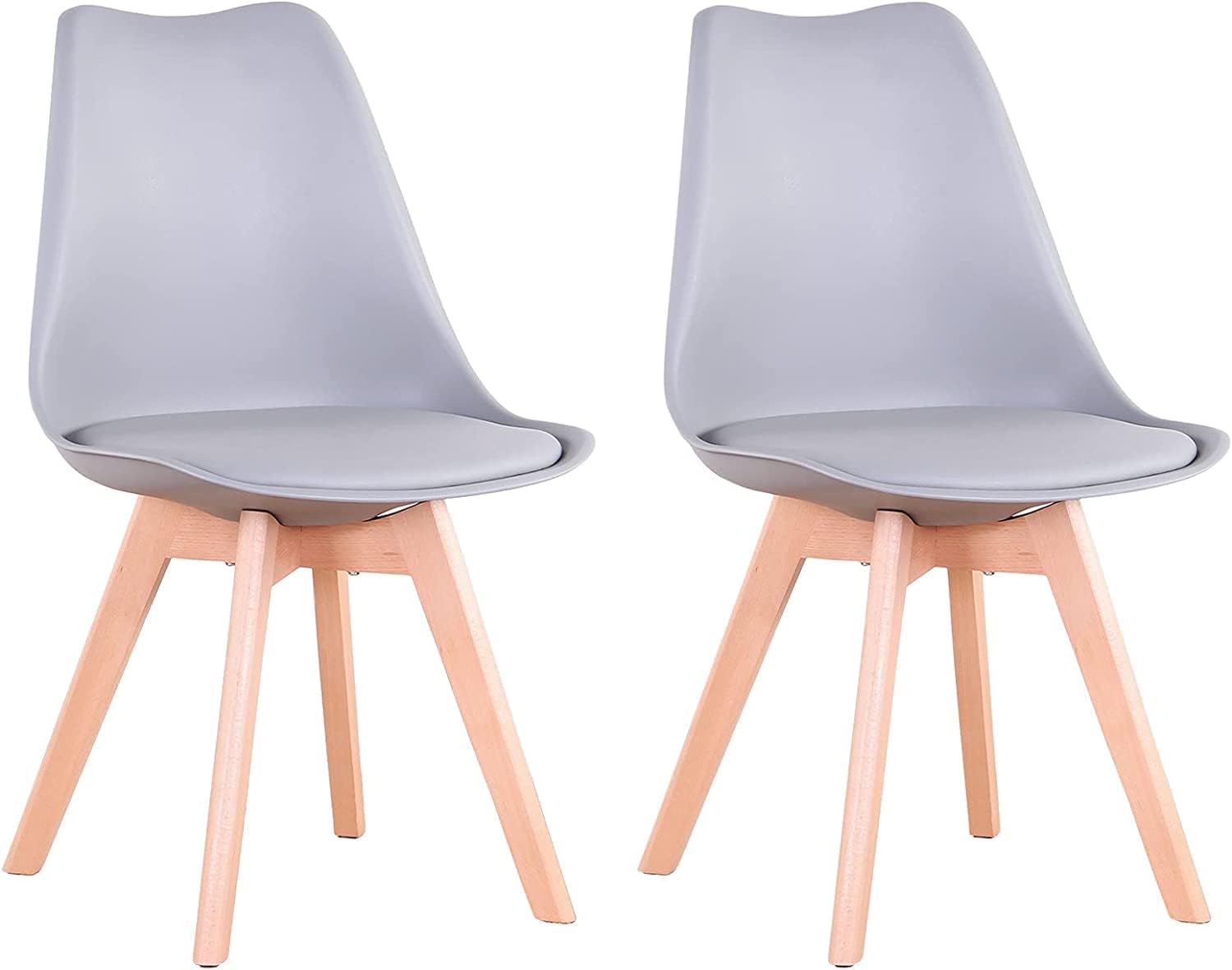 HJhomeheart Juego de 2 Sillas de Comedor, Patas de Madera Maciza, Cojín de Silla Extraíble, Silla de Cocina, Silla Moderna (Gris-2)