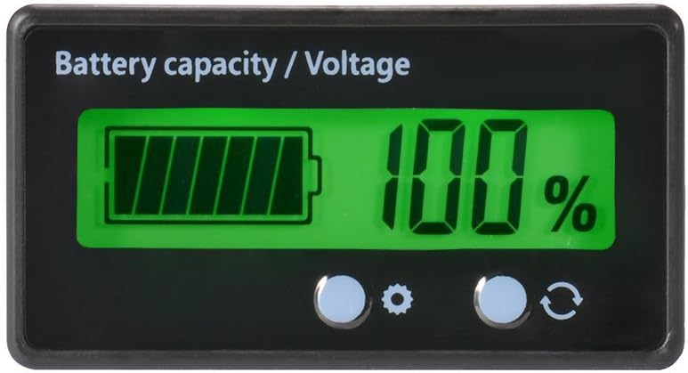 LCD Battery Capacity Monitor Gauge Meter, Waterproof 12V/24V/36V/48V Lead Acid & Lithium Battery Status Indicator with Green Backlight