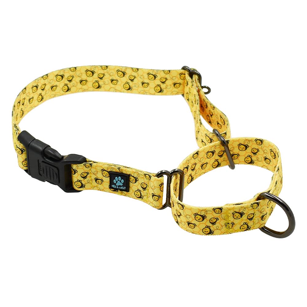 Max and Neo Patterned Martingale Dog Collar - We Donate a Collar to a Dog Rescue for Every Collar Sold (Large, Yellow Bees)