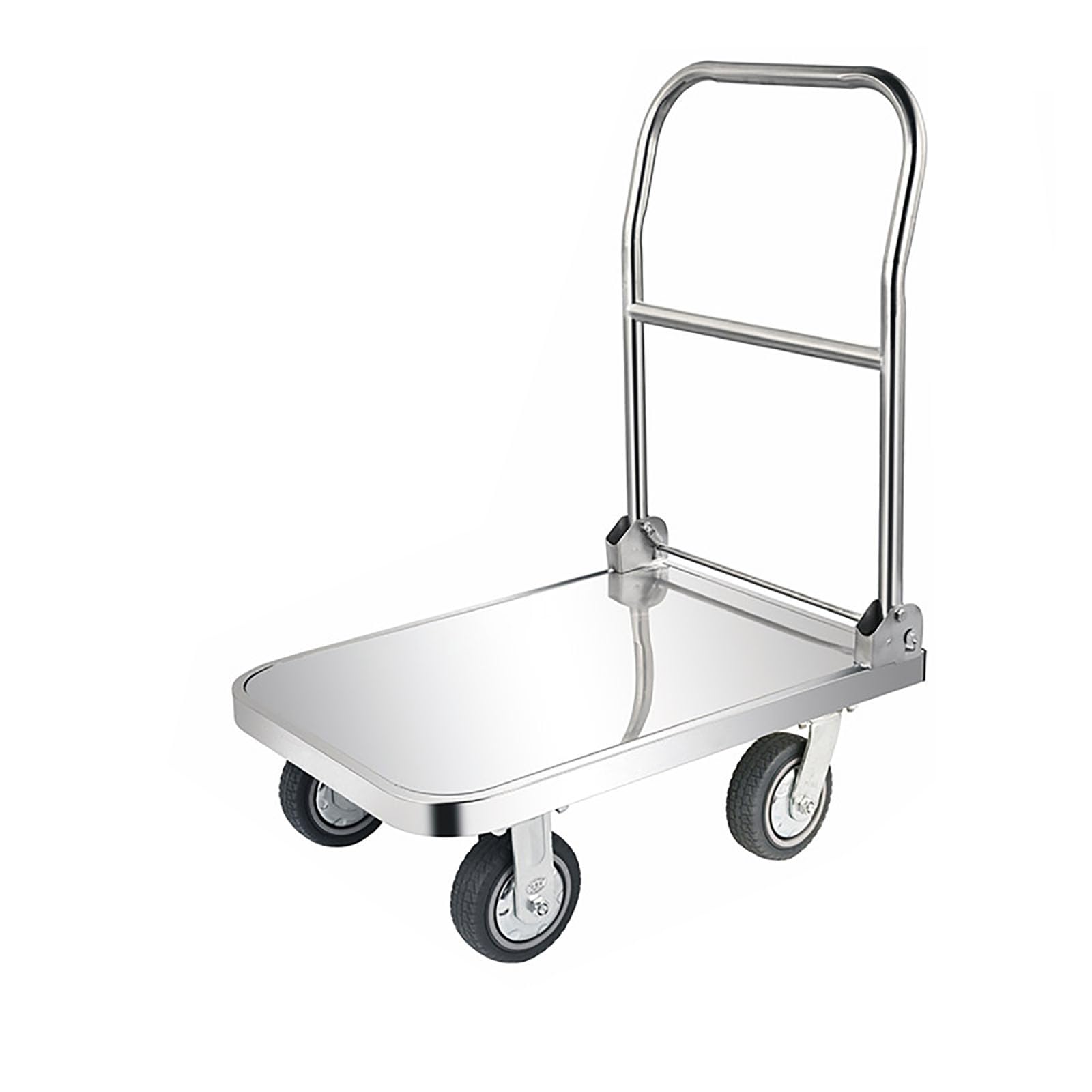 Chariot à plateforme pliable avec poignée et bandes pare-chocs pour un transport facile et un levage lourd. Idéal pour une utilisation à la maison et en entrepôt