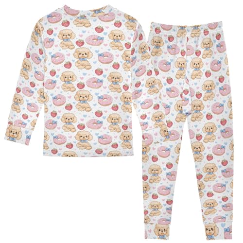 ALAZA Dog Donuts Strawberry 2 Piece Pajama Set Long Sleeve Top and Pants Sleepwear Unisex2