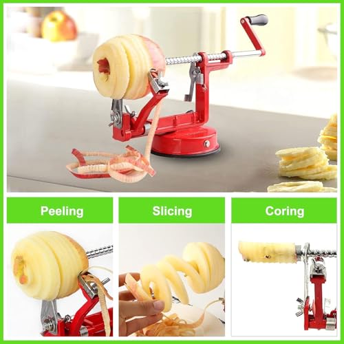 Apple Peeler Corer, Apple Peeler Slicer Corer 3 In 1, with Stainless Steel Blades and Powerful Suction Base for Apples and Potato (Green) - Thumbnail 3