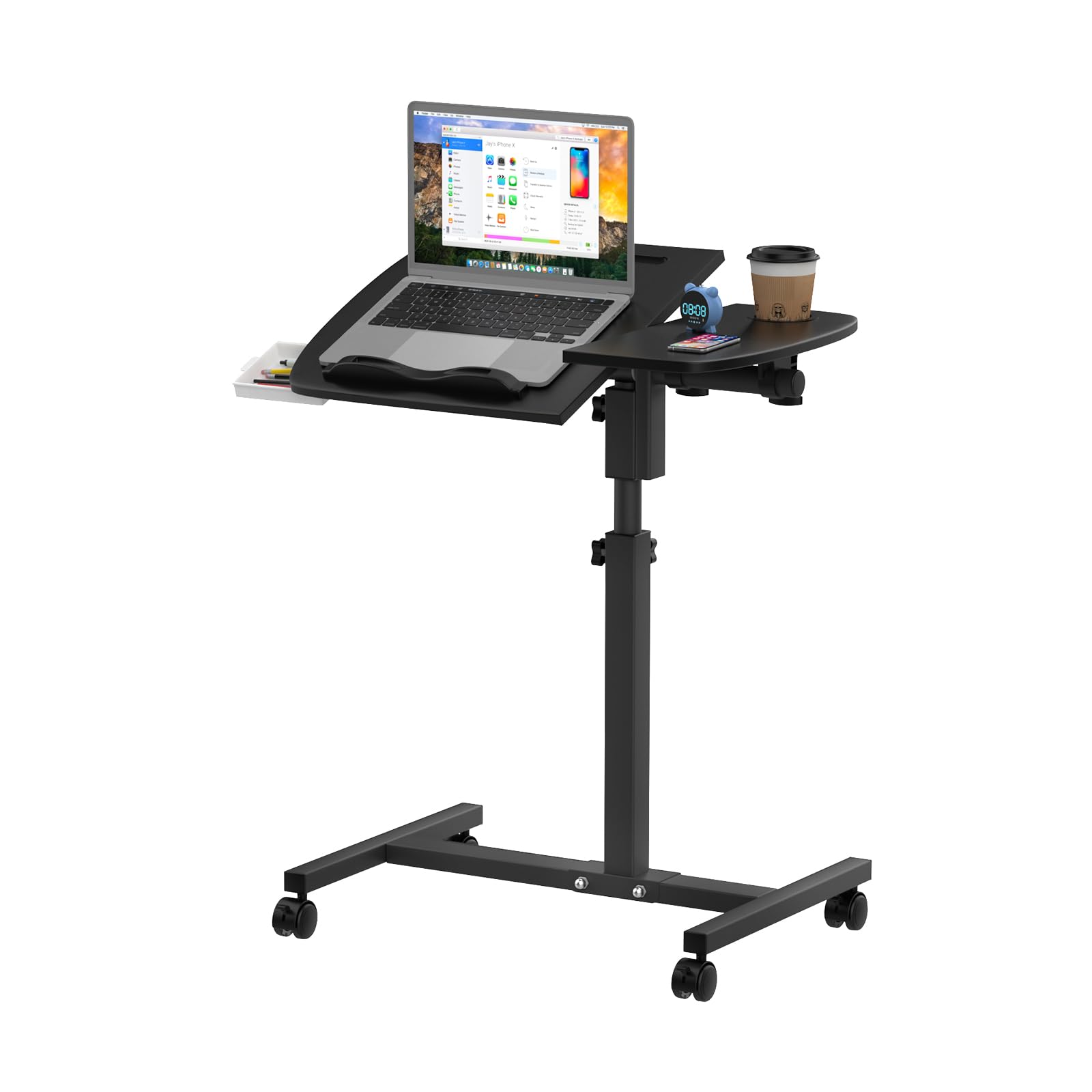 Tavolino Computer Con Ruote Regolabile In Altezza – 60x40 Cm, Nero, Per Casa/Ufficio, Mobile Versatile