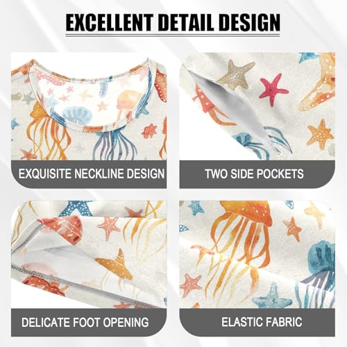 ALAZA Jellyfish Starfish Pajama Set Short Sleeve Sleepwear Soft Lounge Nightwear4