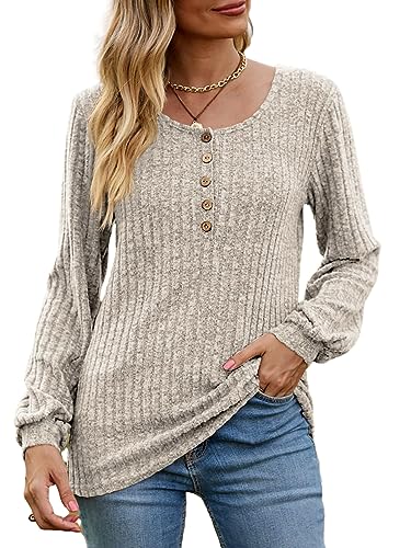 Image of DB MOON Womens Lightweight Sweaters 2026 Long Sleeve Henley Shirt Fall Casual Crewneck Tunic Tops