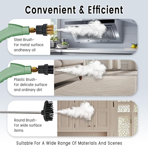 Image of Steam Cleaner, Portable Pressurized Steamer for Cleaning with 14pcs Accessories, 6-Level Adjustable and 15s Heat-Up, Handheld Steam Cleaner for Home, Tile, Dirt, Grout, Grease, Car Detailing(7-Green)