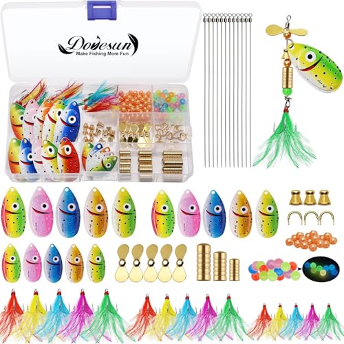 Dovesun Fishing Lure Making Kit DIY Spinner Making Kit Inline Spinner Baits for Bass Fishing with Tackle Box Freshwater Trout Salmon Gift for Men 228PCS