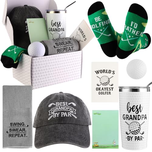 Bayelove Golf Gifts for Grandpa Unique Gifts for Grandpa Funny Golf Gifts for Men Including Tumbler Mug Socks Sport Towel Baseball Cap Notepad Relief Stress Ball for Birthday Christmas Father Day