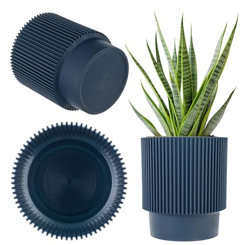 KADAX Maceta decorativa de plástico, maceta redonda para interior y exterior, maceta moderna para plantas de interior (azul oscuro, 18 cm)