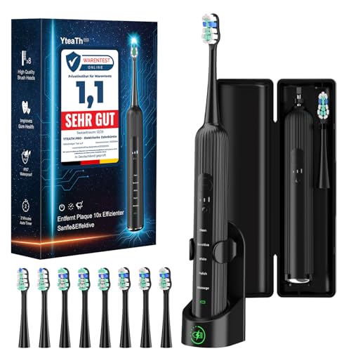 Brosse à dents sonique électrique pour adultes et enfants, 5 modes de brossage avec 3 niveaux d'intensité, minuterie, 8 têtes de brosse de rechange et...