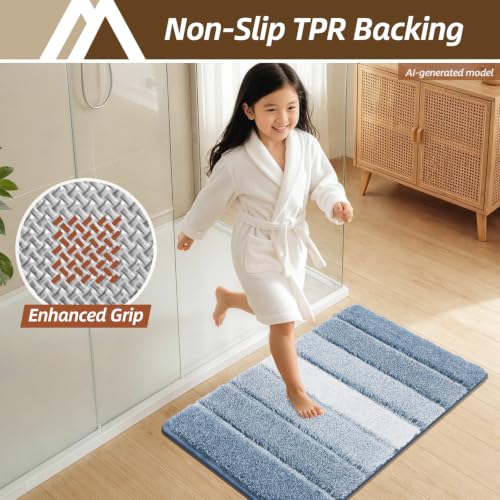 COSY HOMEER Bathroom Rugs 24 x 17, Ultra Soft Absorbent Bath Mat, Non-Slip TPR Backing Stays in Place, Machine Washable Shaggy Rug for Bathroom Floor, Blue — view 5