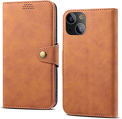 Étui iPhone 14 rabat cuir synthétique marron coque antichoc 2022