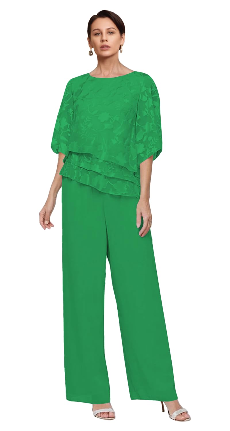 2 Piece Floral Mother of The Bride Pantsuit Half Sleeve Chiffon Grandmother of Groom Pant Suit