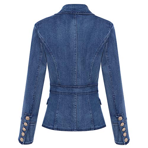 Blazer For Women's Metal Buttons Double Breasted Denim Blazer Jacket Outer Coat Women Lapel Pocket Blazer Slim Suit (Dark Blue,2Xl) #TOP1
