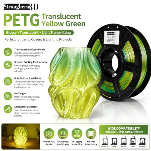 Image of PETG Translucent 3D Printer Filament,Multi Color,Green Orange,PETG 1.75mm Filament,Net Weight 1kg