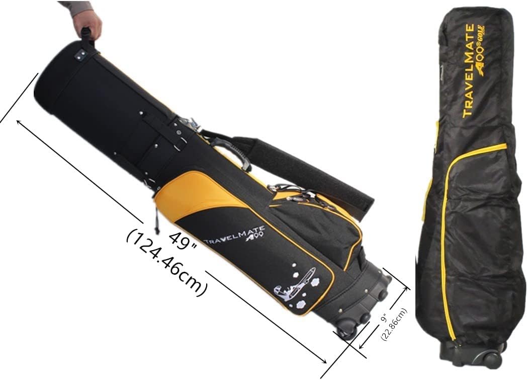 A99 Golf Travel Bag III with Wheeled Cover W. TSA Lock Hard Top Golf Travel Bags for Airlines ，Protect Your Club for Safe Transport, Best Golf Travel Bag for Flights (Black/Gold)
