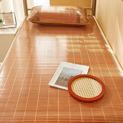 Vzqr 冷感 竹・籐製 敷きパッド/ベッドパッド 夏用 ひんやり 通気性・肌に優しい 抗菌 防臭 防ダニ 滑り止め 枕カバー付き 学生寮・オフィス・家庭向け 寝具 80×190cm 置くだけ簡単 (90cmx190cm,B)
