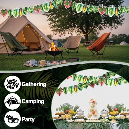 Image of Yeaqee 2 Pcs Tropical Palm Leaf Banner Garland Double-sided Summer Green Palm Waterproof Hawaiian Birthday Party Paper Backdrop Decoration for Luau Tropical Bachelorette Birthday Wedding Baby Shower