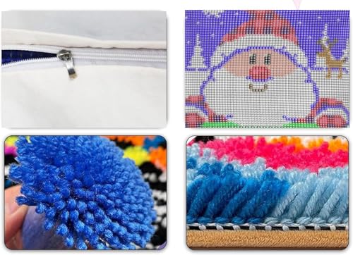 YOOTOM Knüpfhaken Kissen Kits für Kinder,DIY Knüpfteppich Zum Selber Knüpf-Sets Kissenbezug Teppich Stickerei Set,Christmas Latch Hook Kits 43x43cm