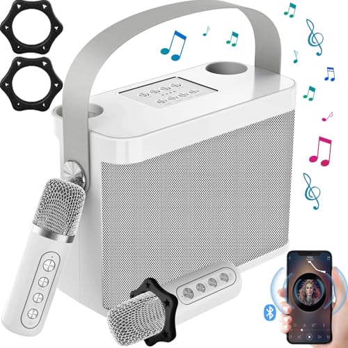 Bocinas, Video Games Karaoke Machine with 2 Wireless Microphones, Portable Bluetooth 5.0 Wireless Karaoke Speaker, 7 Voice Switching Functions, Altavoz inalámbrico Bluetooth...
