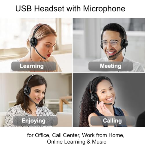 Image of USB Headset with Noise Cancelling Microphone Computer Phone Headset for Dragon Voice Recognition Speech Dictation PC Headphone for Call Center Skype Chat with Mic Mute Volume Control Call Button