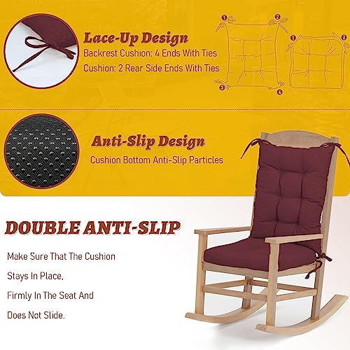 Focuprodu Rocking Chair Cushions.soft Chair Cushions For Indoor/Outdoor A Variety Of Rocking Chairs. Double Non-Slip Design Chair Cushions Are Suitable For Patio, Garden. (Plush-Burgundy) #TOP3