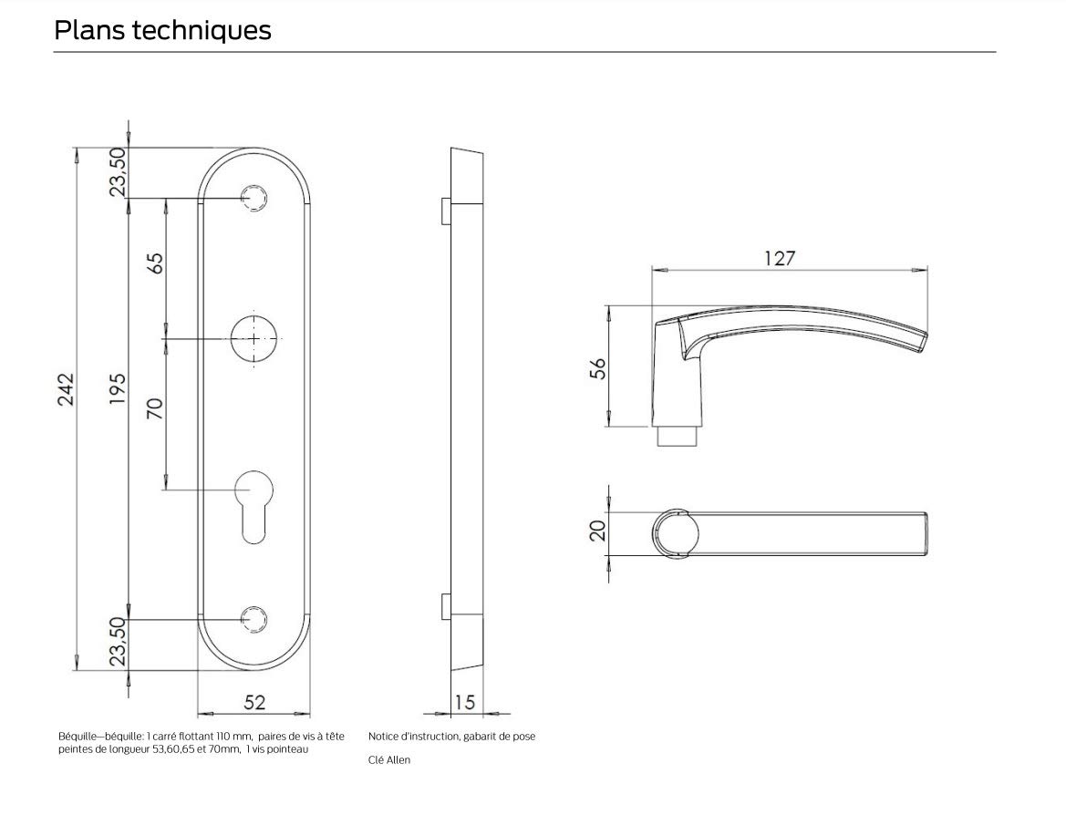 Bricard 9900151 Ensemble de Poignées Blindées sur Plaque Essential Béquille + Béquille pour Porte d’entrée (pour Cylindre Européen), coloris Inox