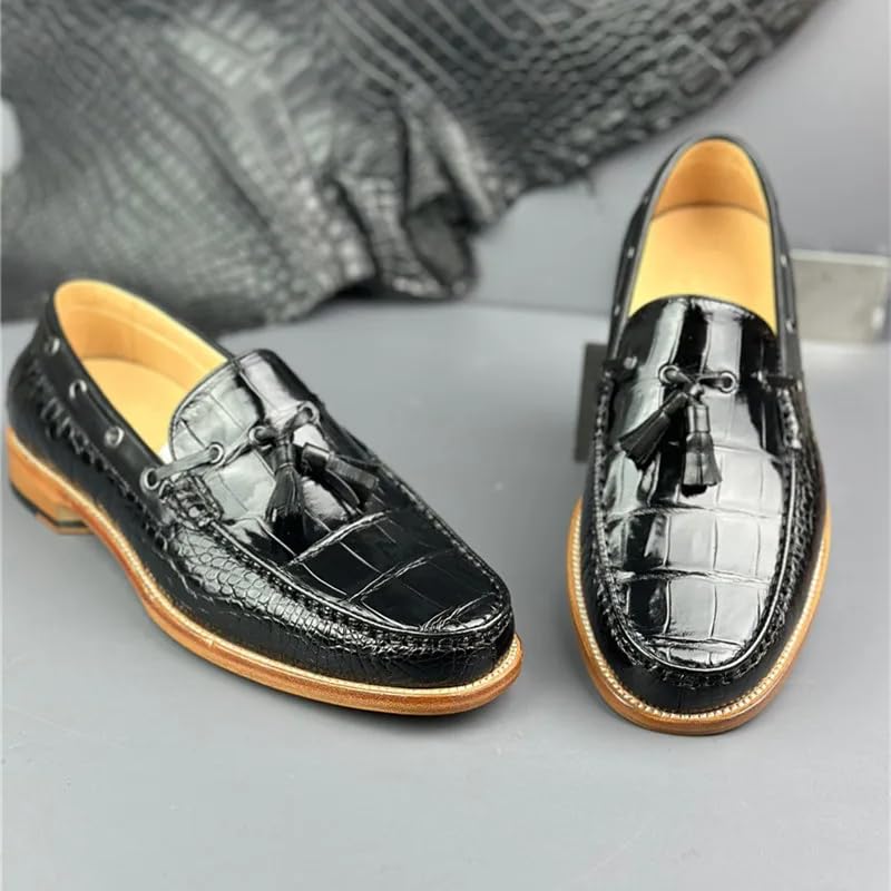 Authentic Crocodile Skin Men's Business Casual Tassel Designer Dress Loafers Genuine Alligator Leather Male Slip-on Boat Shoes4