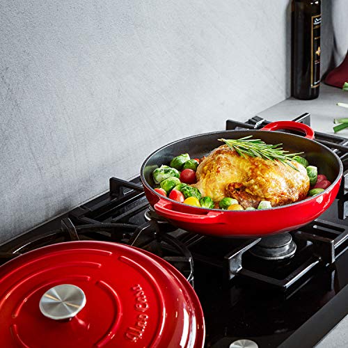 Uno Casa Enameled Cast Iron Skillet - Casserole Dish with Lid - 3.7 Quart Enamel Cookware Pot - Enameled Cast Iron Dutch Oven with Lid