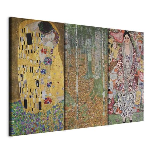 murando - Tableau triptyque mural Ensemble 120x80 cm (3 pièces de 40x80 cm chacune) – Impression sur toile - Klimt Palette De Couleurs Chaudes Composition De Peintures Jaune Gustav l-G-10411-b-a